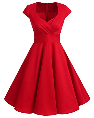 Bbonlinedress Vestido Corto Mujer Retro Años 50 Vintage Escote En Pico Red S