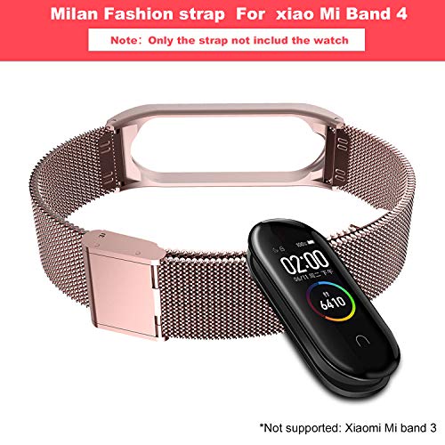 BDIG Correa Compatible Xiaomi Mi Band 4 Correas Metal,Pulsera de Acero Inoxidable Agradable para Mi Band 4 Correa (No Host)(Melan Rosa)