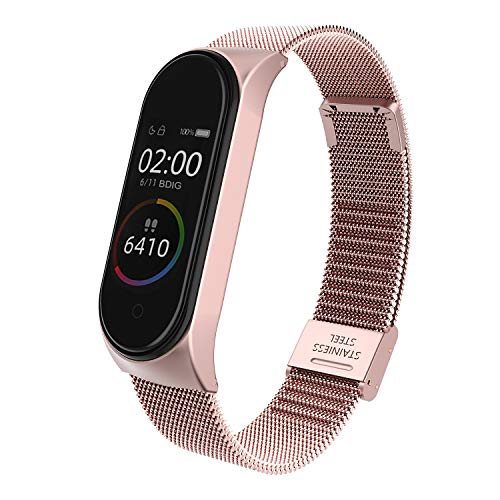 BDIG Correa Compatible Xiaomi Mi Band 4 Correas Metal,Pulsera de Acero Inoxidable Agradable para Mi Band 4 Correa (No Host)(Melan Rosa)