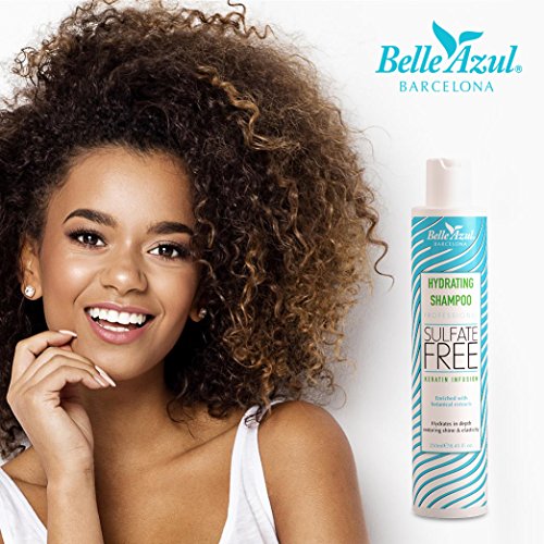 Belle Azul - Champú Hidratante Profesional - Sin Parabenos ni Sulfatos, Enriquecido con Queratina y Extractos botánicos para Hidratar y Fortalecer profundamente el cabello, 250ml