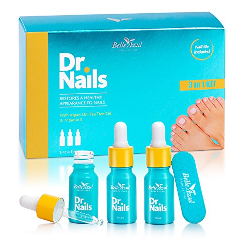 Belle Azul - Dr. Nails KIT - Fórmula Anti Hongos para Uñas, Desinfecta uñas con hongos, Restablece Apariencia saludable, Enriquecido con Aceite de Argán, Árbol de Té y Aceite de Clavo, 3x10 ml.