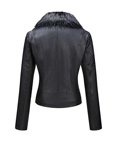 Bellivera Chaqueta Corta de Piel Sintética para Mujeres, Chaqueta de Moto con Cuello Desmontable de Piel Sintética