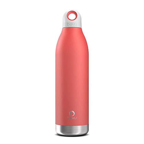 Bevu. Botella de Agua Acero Inoxidable. 550ml -18oz. Aislamiento de vacío Doble Pared | Estanqueidad, sin Fugas | Reutilizable | BPA Free | Mantiene Las Bebidas 12 Horas Caliente 48 Horas Fría | Coral