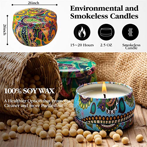 BEYAOBN Velas aromáticas para el hogar, Set de Regalo de Velas perfumadas de 8 Piezas, Vela de estaño de aromaterapia de Cera Natural de Viaje, Vela de Cera de Soja 100% en una Lata