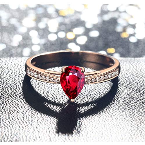 Beydodo Anillo Oro Rosa 18k(750) Mujer Gota de Agua Rubí Rojo Blanco 0.85ct Anillo Talla 20