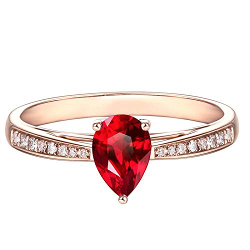 Beydodo Anillo Oro Rosa 18k(750) Mujer Gota de Agua Rubí Rojo Blanco 0.85ct Anillo Talla 20