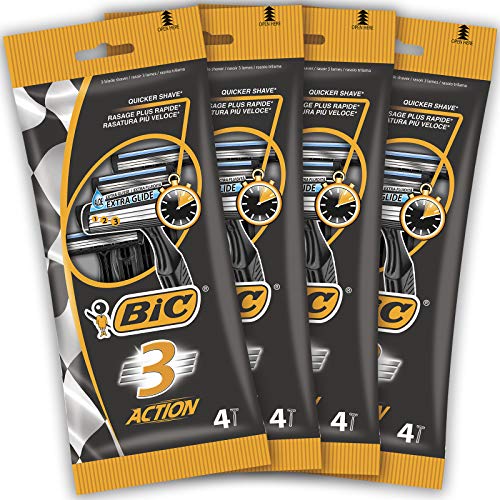 BIC 3 Action Maquinillas Desechables para Hombre - Paquete de 4 Packs de 4