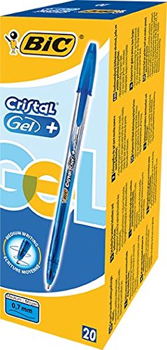 BIC Cristal Gel+ - Caja de 20 unidades, bolígrafos punta media (0,7 mm), color azul