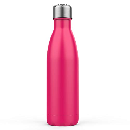 BICASLOVE Botella de Agua de Acero Inoxidable,Diseño de Pared Doble,Boca EstáNdar,para Correr,Gimnasio,Yoga,Ciclismo,500ML,Rosado