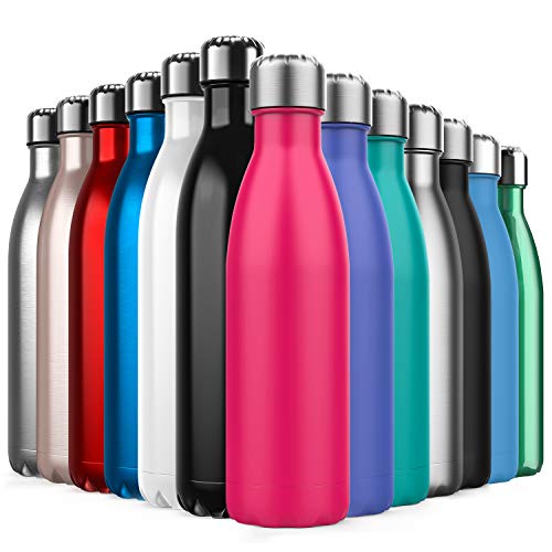 BICASLOVE Botella de Agua de Acero Inoxidable,Diseño de Pared Doble,Boca EstáNdar,para Correr,Gimnasio,Yoga,Ciclismo,500ML,Rosado