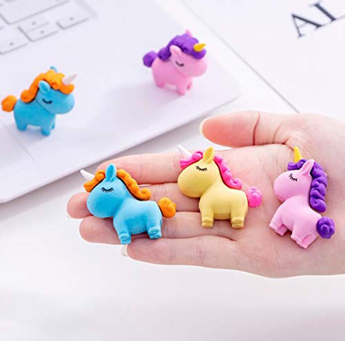 Biluer 4PCS Estuche Unicornio Estuche de Lápice And 6PCS Goma de Borrar Set para La Fiesta De Cumpleaños Fiesta De Los Niños Recompensa Escolar Fiesta En El Jardín