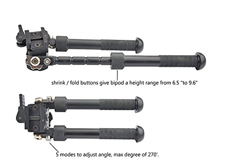 Bípode libre para rifle V8 de Cyberdax, Táctica CNC QD, riel Picatinny, Super Duty, plegable, 16,5 cm - 24,4 cm aprox., ajustable, Negro
