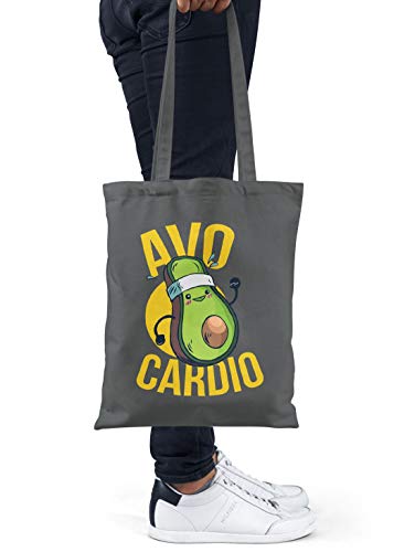 BLAK TEE Funny Avocado and Running is Avocardio Organic Cotton Reusable Shopping Bag Grey