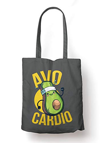 BLAK TEE Funny Avocado and Running is Avocardio Organic Cotton Reusable Shopping Bag Grey