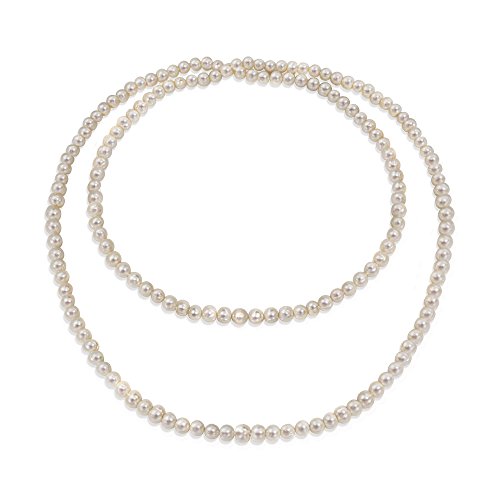 Bling Jewelry Capa sin Fin Blanco Redondo Agua Dulce Perla Larga Cuerda Trenzado Collar para Las Mujeres 36 Pulgadas