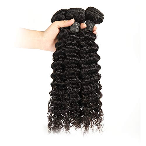 BLISSHair 3 paquetes Extensiones de Pelo Natural Humano de Cortina rizado Cabello Virgen Brasileño 100% Remy Brazilian Human Hair Bundles Rizado Largo 14 14 14 pulgada (210g,#1B Negro Natural)