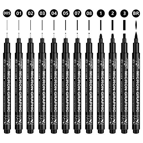 Bolígrafos Tinta De Caligrafía, Emooqi 12 Rotuladores De Pincel Negros, Rotuladores Profesionales Pen For Dibujo Técnico, Dibujo De Artista, Documentos De Oficina, Manga, Rotuladores Punta Fina