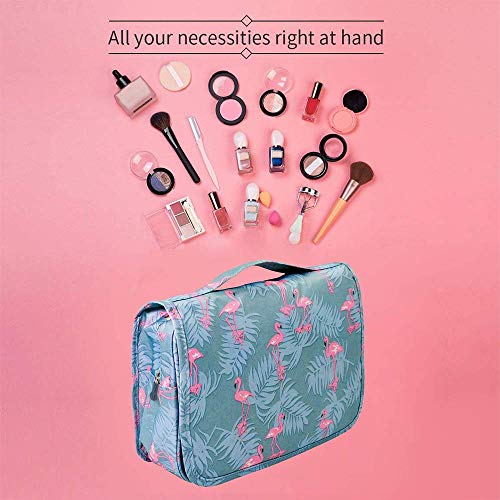 Bolsa de Cosméticos Flamenco Neceser de Maquillaje Impermeable Bolsa de Maquillaje Almacenamiento Bolsa Portátil de Lavado de Viaje, Bolsa Perezosa Bolsa Aseo con Gancho para Mujer, 2Pcs