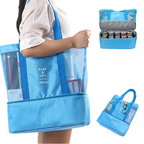 Bolsa de malla con refrigerador aislante, ligera, impermeable, para la playa, natación, piscina, camping, picnic, gimnasio, deportes, viajes, grande y práctica, para mujer