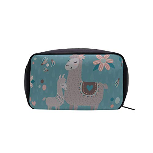 Bolsa de maquillaje básica Alpaca Flower Girls Love Bolsas de maquillaje para animales Bolsas de mano cosméticas para mujer Bolsa de cosméticos de viaje Bolsas de cosméticos Estuche multifunción Bols