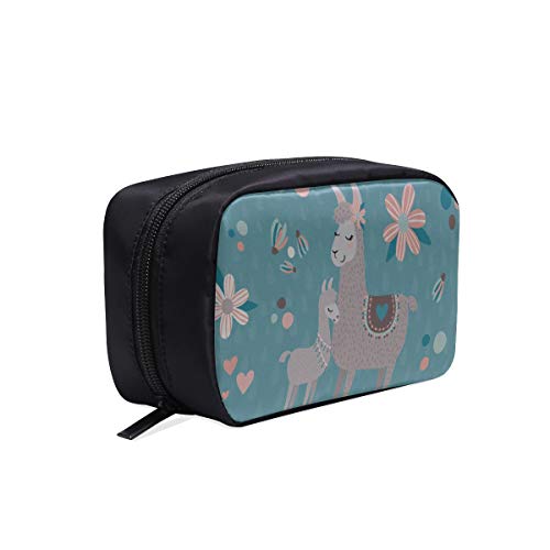 Bolsa de maquillaje básica Alpaca Flower Girls Love Bolsas de maquillaje para animales Bolsas de mano cosméticas para mujer Bolsa de cosméticos de viaje Bolsas de cosméticos Estuche multifunción Bols