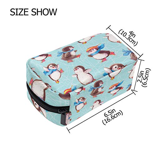 Bolsa de maquillaje pequeña con diseño de pingüino, para mujeres, niñas, con compartimentos y accesorios de viaje