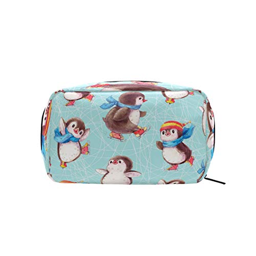 Bolsa de maquillaje pequeña con diseño de pingüino, para mujeres, niñas, con compartimentos y accesorios de viaje