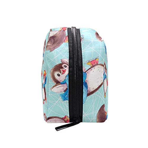 Bolsa de maquillaje pequeña con diseño de pingüino, para mujeres, niñas, con compartimentos y accesorios de viaje