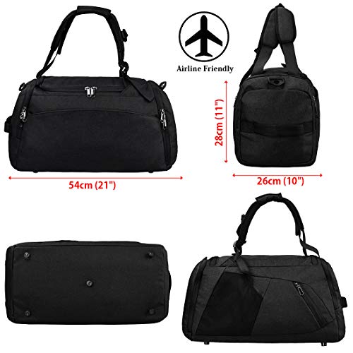 Bolsa Deporte Bolsa Gimnasio de Viaje Impermeable Bolsos Deportivos Fin de Semana Travel Duffle Bag para Hombre y Mujer Negro