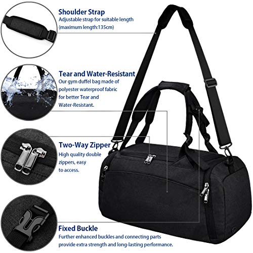 Bolsa Deporte Bolsa Gimnasio de Viaje Impermeable Bolsos Deportivos Fin de Semana Travel Duffle Bag para Hombre y Mujer Negro