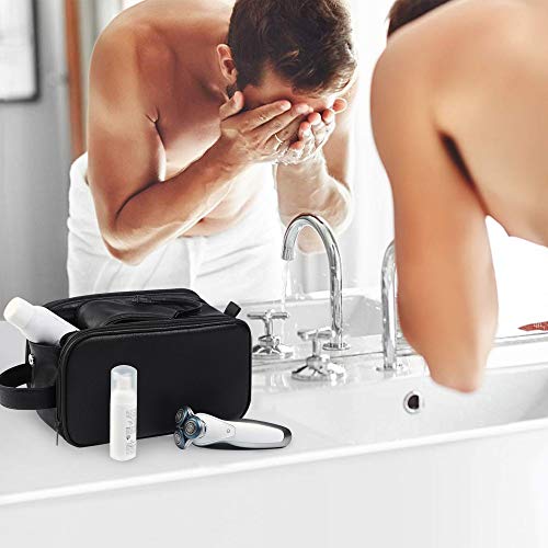 Bolsas de Aseo de Cuero para Hombres Impermeable Neceser de Viaje de Lavado Kit de Afeitado Dopp Grande Organizador de Maquillaje Baño Gimnasio con Bolsa de Almacenamiento Gratis (Negro)