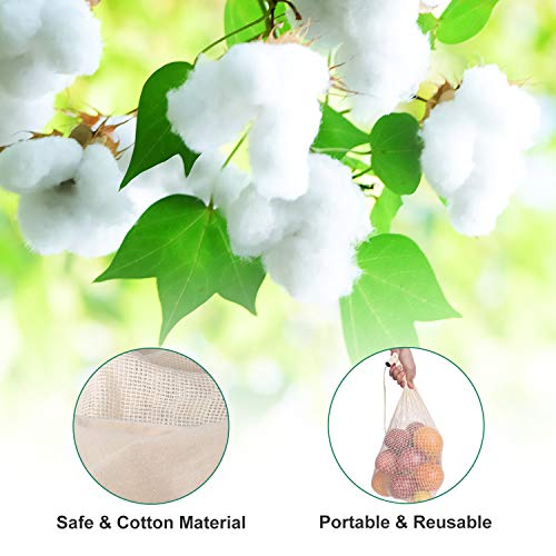 Bolsas Reutilizables Hechas con Malla de Algodón Orgánico Natural, Bolsa de Compras Lavable son Producto Seguro y Ecológico para Guardar Frutas, Verduras y Hasta Juguetes, 10 Unidades