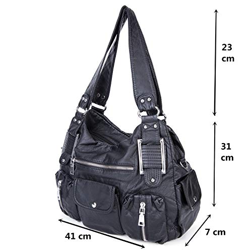 Bolso Bandolera Mujer de Cuero PU Gran Capacidad Bolso de Hombro Bolso Shopper Casual con Multi-Bolsillo Bolso de señora,Negro