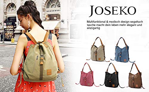 Bolso de hombro JOSEKO de lona Mochila para mujer, bolso convertible de mochila multifuncional para el trabajo, escuela, para viaje, Correa de PU, El color / diseño puede variar