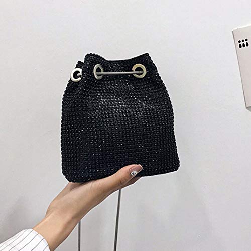 Bolsos Mujer Rhinestone con Incrustaciones De Flash Bucket Clutch Bag para Fiesta De Noche Banquete De Moda Bolsas De Almacenamiento De Hombro De Moda para Mujeres Lady Black