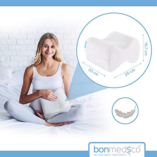 Bonmedico Almohada de Rodilla Ergonómica para Personas Que Duermen de Lado, Almohada de Espuma de Memoria para Las Piernas, Crema