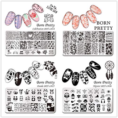 Born Pretty, Plantilla de estampado de uñas, rectángulo, para manicura