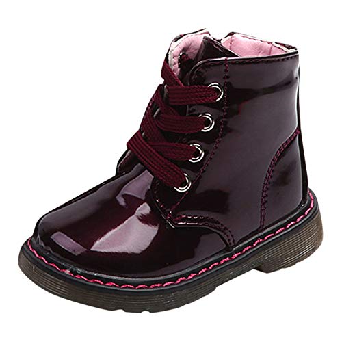 Botas Militares para Niños Niñas Unisex Invierno Moda PAOLIAN Zapatos para Bebé Niñas Primeros Pasos Fiesta Zapatillas Exterior Botines de Agua Niños Charol Planos con Cordones Otoño