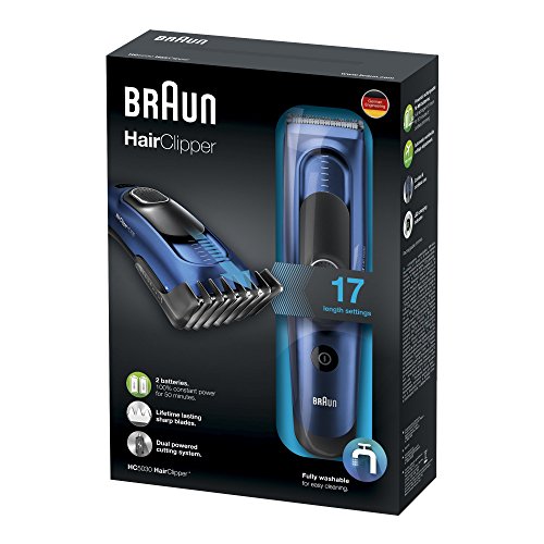 Braun HC 5030 - Máquina de cortar pelo profesional, cortapelos con 17 longitudes, color azul, ac / batería