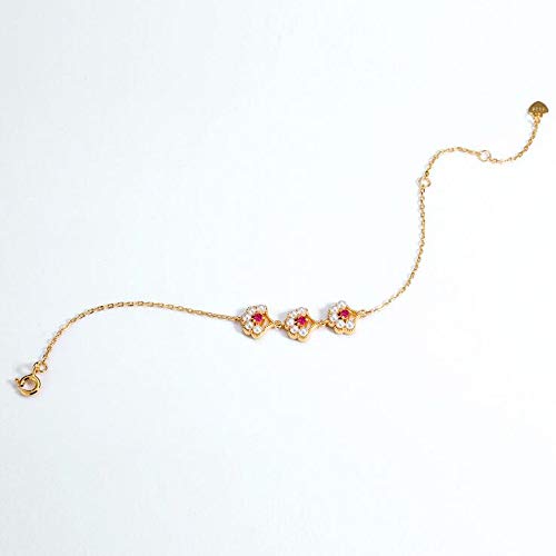 Brillando Chapado en Plata 14 k Pulsera de Oro Mujer Palacio Retro Viento corindón Rojo de Agua Dulce joyería de Perlas joyería pequeña Flor (Flor de Perla)