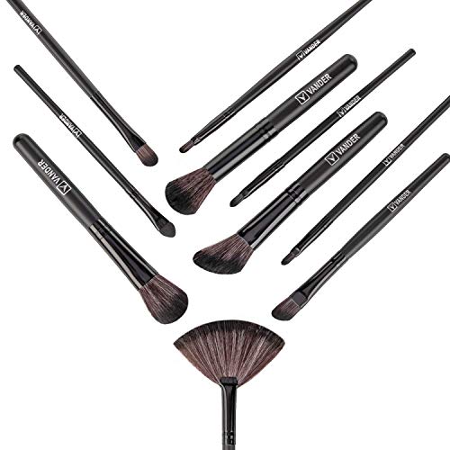 brochas de maquillaje,Vander- Juego de 32 brochas de maquillaje profesionales, base sintética, polvos, correctores, brochas de belleza con bolsa de viaje para cosméticos, negro