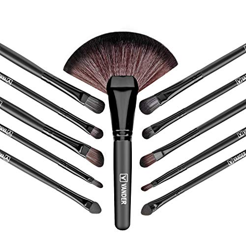 brochas de maquillaje,Vander- Juego de 32 brochas de maquillaje profesionales, base sintética, polvos, correctores, brochas de belleza con bolsa de viaje para cosméticos, negro