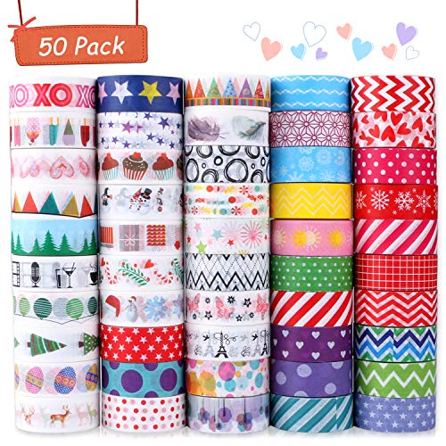 Buluri 50 Rollos de Cinta Adhesiava Washi Cinta Adhesiva Decorativa para Scrapbooking DIY Manualidades