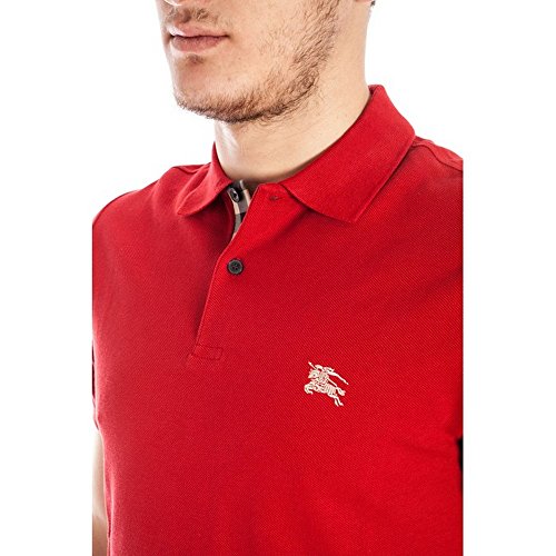 Burberry Brit Hombre Cuadros Solapa Pique Militar rojo Polo de manga corta para hombre moderno Fit