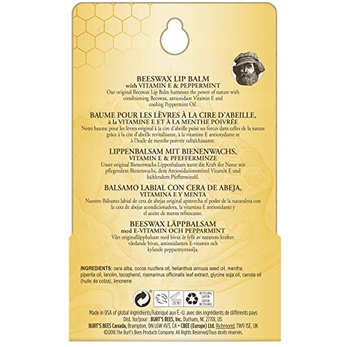 Burt's Bees Pack Dos Por Uno De Bálsamos Labiales Hidratantes De Origen 100 % Natural Burt'S Bees, Cera De Abejas, 2 Tubos En Caja De Blíster 270 g