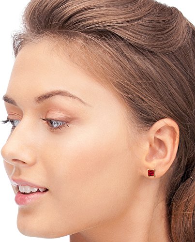 ByJoy Pendientes Mujer Plata de Ley (925/1000) Plata Talla Princesa Rojo Rubí Sintético Rubí