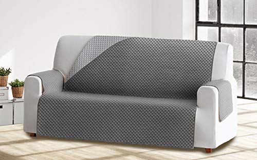 Cabetex Home - Cubre sofá Reversible Bicolor con ajustes - Microfibra Acolchada Antimanchas (Gris/Gris Oscuro, 3 Plazas)