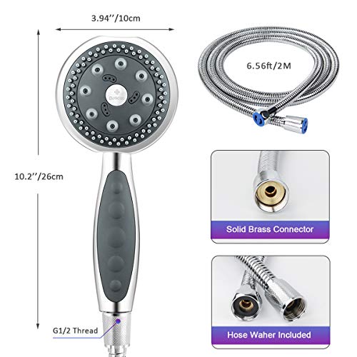 Cabezal de ducha de mano de alta presión cromado pulido BELICOO, cabezal de ducha de lujo con 5 posiciones, manguera de acero inoxidable, accesorios de baño que ahorran agua para la mejor