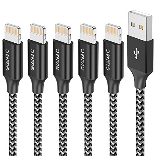 Cable Cargador iPhone, [5Pack 0.25M 0.5M 1M 2M 3M] MFI Cable Lightning Carga Rápida Trenzado de Nylon Cargador iPhone Compatible con Apple iPhone 11 XS MAX XR X 8 Plus 7 Plus 6S 6 Plus iPad iPod