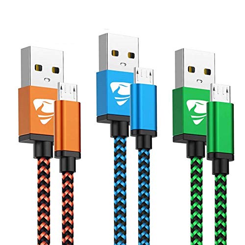 Cable Micro USB Carga Rápida Aioneus Cargador Android 3Pack 2M Cable Android Nylon Movil Cables Cargador para Samsung S7 S6 Edge S5 A10 J3 J4 Plus J5 J6 J7 Tablet, Huawei, Lenovo, Moto E5, LG, PS4